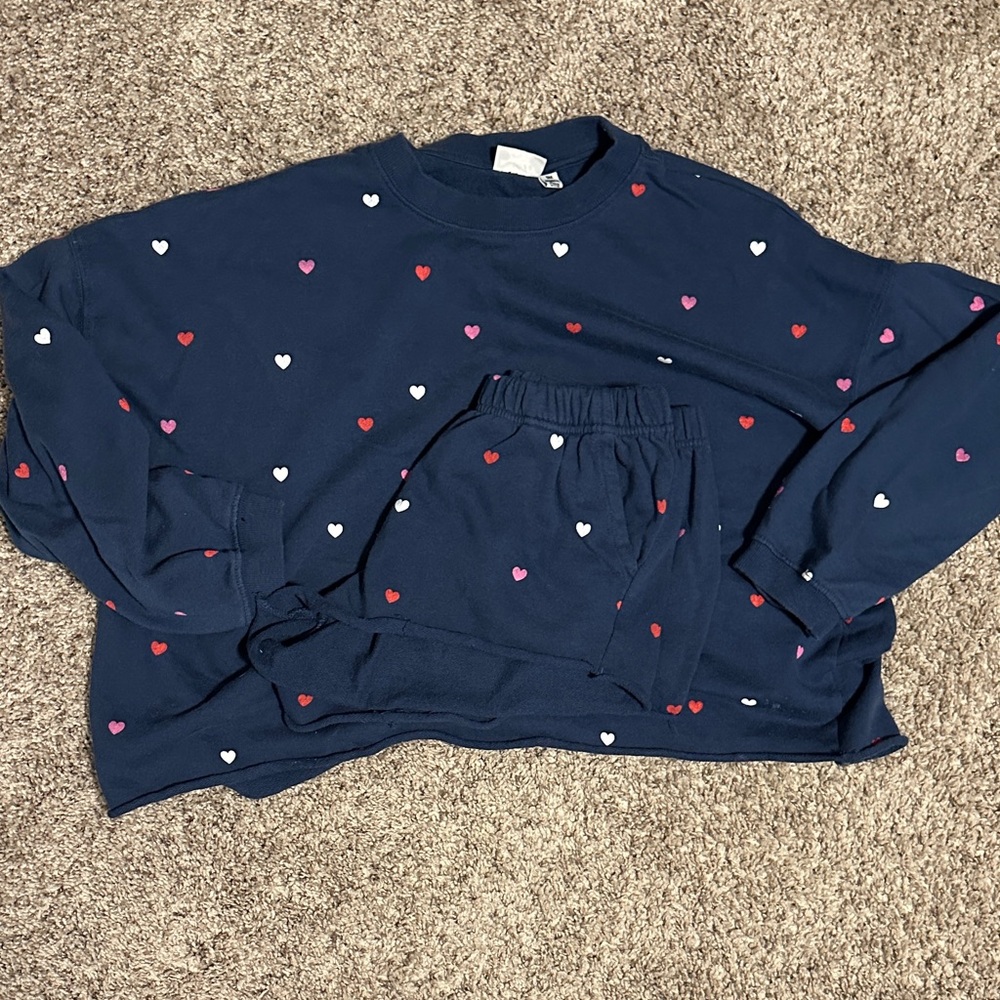 Candy Heart Print Lounge Set - Navy